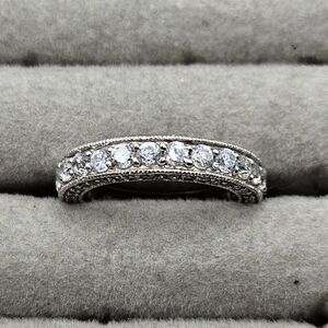 Vintage Style 925 Sterling Silver Eternity Ring Band Size 6.5 Milgrain Jewelry